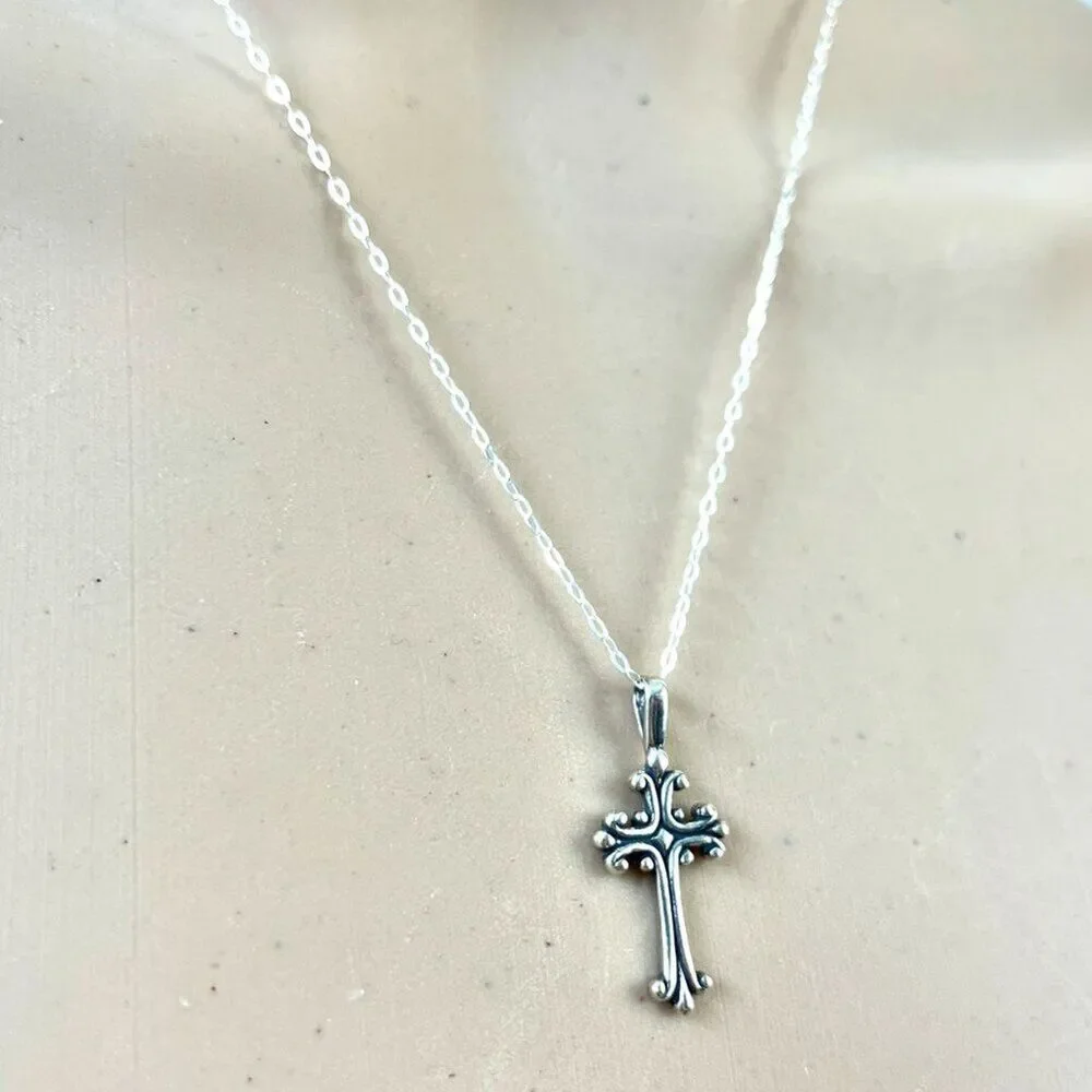 Sterling Silver Cross Necklace USA Made Pendant 925 28x12.5mm 18in Cable Chain